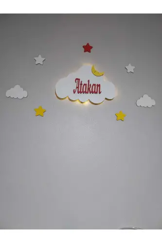 Baby Shower Wooden Name Cloud Night Light LED Lighting Newborn Gift-Red - 6
