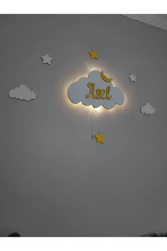 Baby Shower Wooden Name Cloud Night Light LED Lighting Newborn Gift-Yellow Roped - ARSERGROUP (1)