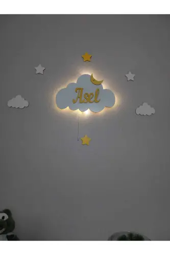 Baby Shower Wooden Name Cloud Night Light LED Lighting Newborn Gift-Yellow Roped 