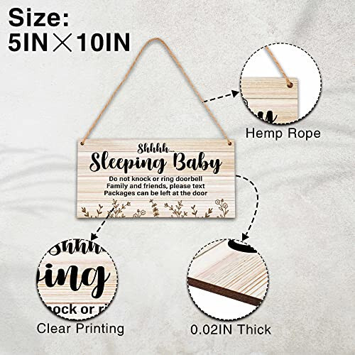 Baby Sleeping Sign For Front Door, Do Not Knock Or Ring Doorbell Wooden Sign, Baby Room Nursery Home Bedroom Rustic Hanging Sign, Set Of 1 Wooden Sign With Rope - A08 - 22