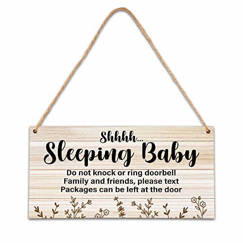 Baby Sleeping Sign For Front Door, Do Not Knock Or Ring Doorbell Wooden Sign, Baby Room Nursery Home Bedroom Rustic Hanging Sign, Set Of 1 Wooden Sign With Rope - A08 - 16