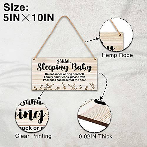 Baby Sleeping Sign For Front Door, Do Not Knock Or Ring Doorbell Wooden Sign, Baby Room Nursery Home Bedroom Rustic Hanging Sign, Set Of 1 Wooden Sign With Rope - A08 - 7