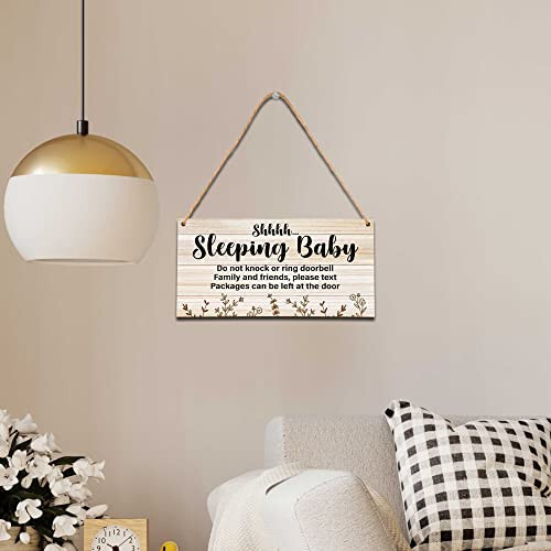 Baby Sleeping Sign For Front Door, Do Not Knock Or Ring Doorbell Wooden Sign, Baby Room Nursery Home Bedroom Rustic Hanging Sign, Set Of 1 Wooden Sign With Rope - A08 - 9