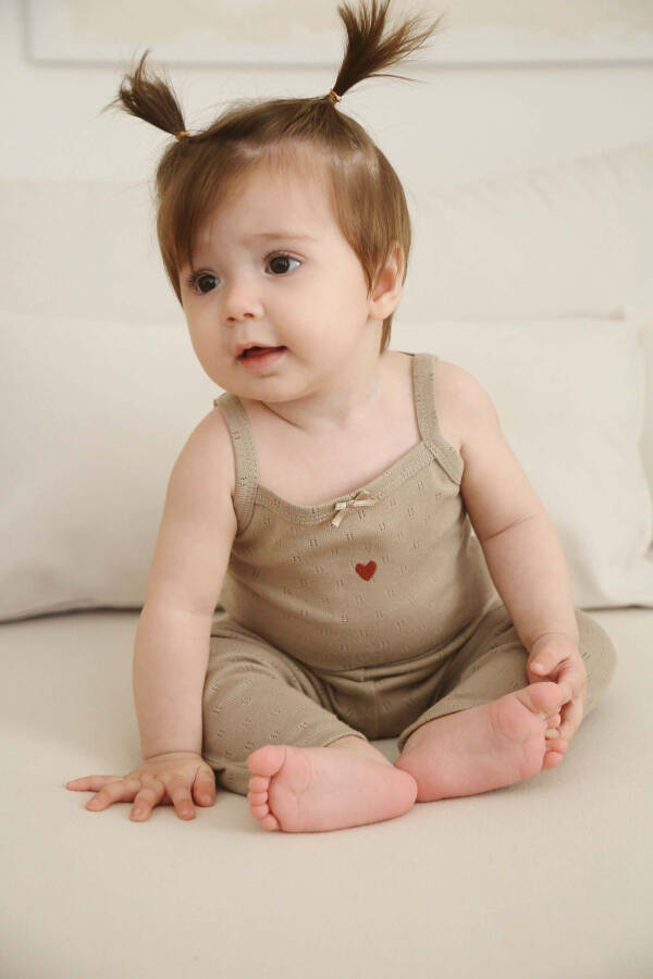 Baby Strappy Dress with Heart Embroidery - Tights Set - 2