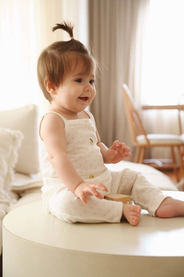 Baby Strappy Dress with Lemon Embroidery - Leggings Set - 4