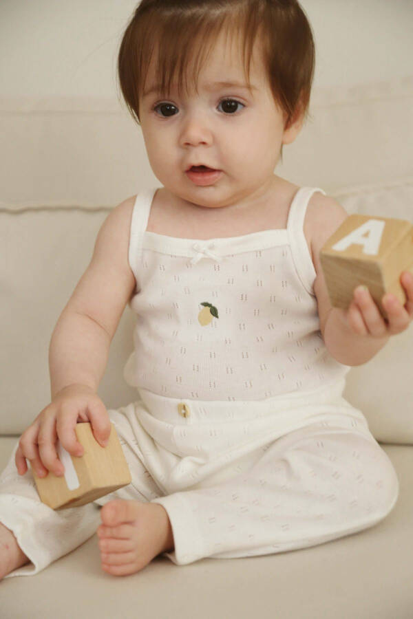 Baby Strappy Dress with Lemon Embroidery - Leggings Set - 5