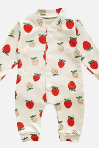 Baby Strawberry Print Snap-Front Newborn Romper 100% Cotton Flexible 1-3-6 Months-Strawberry - 1