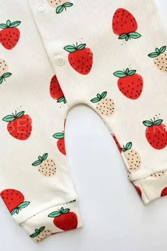 Baby Strawberry Print Snap-Front Newborn Romper 100% Cotton Flexible 1-3-6 Months-Strawberry - 2