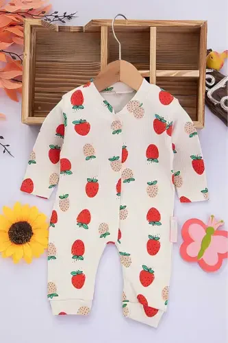 Baby Strawberry Print Snap-Front Newborn Romper 100% Cotton Flexible 1-3-6 Months-Strawberry - 5