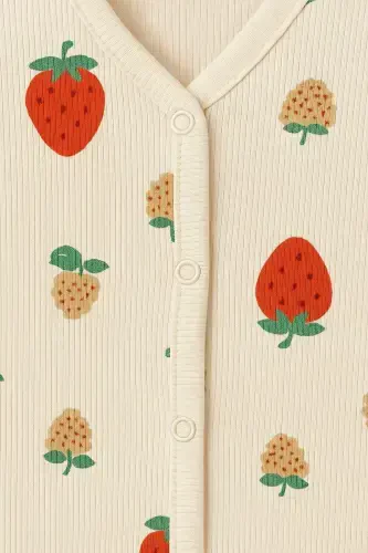 Baby Strawberry Print Snap-Front Newborn Romper 100% Cotton Flexible 1-3-6 Months-Strawberry - 6