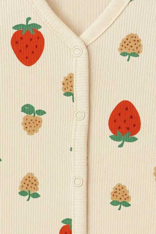 Baby Strawberry Print Snap-Front Newborn Romper 100% Cotton Flexible 1-3-6 Months-Strawberry - 4