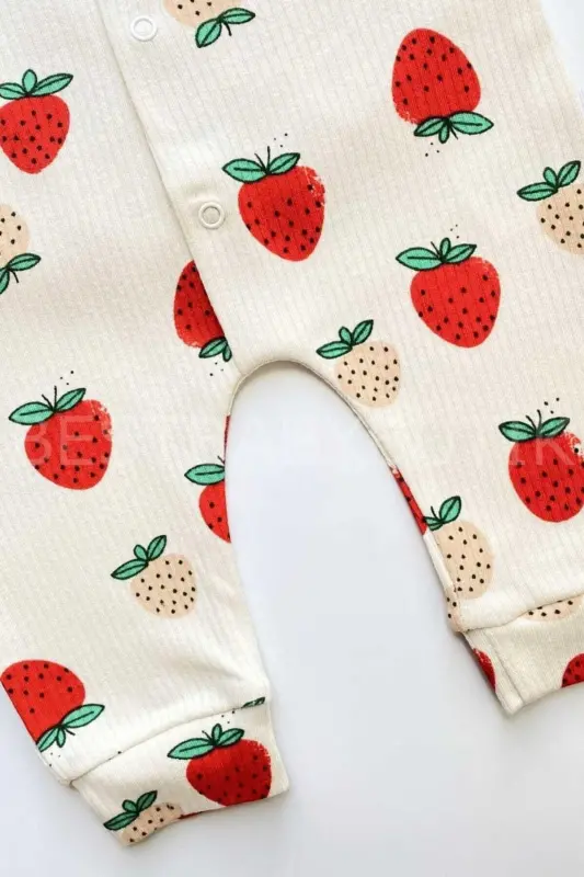Baby Strawberry Print Snap-Front Newborn Romper 100% Cotton Flexible 1-3-6 Months-Strawberry - 7