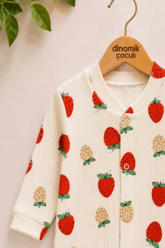 Baby Strawberry Print Snap-Front Newborn Romper 100% Cotton Flexible 1-3-6 Months-Strawberry - 2