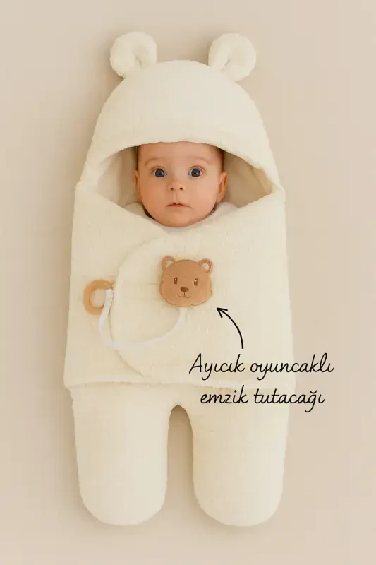 Baby Swaddle Blanket Plush Footed Welsoft Sleeping Bag Winter Coat Newborn 0-12 Months-Ecru - TOMUYCUK