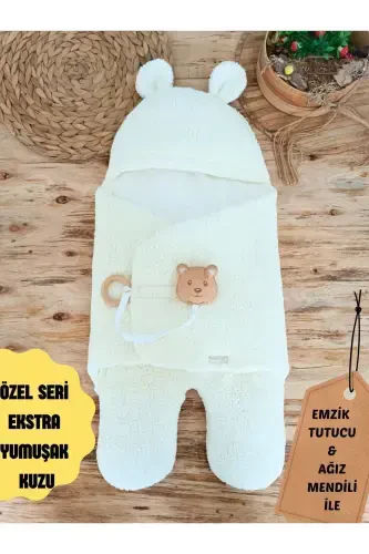 Baby Swaddle Blanket Plush Footed Welsoft Sleeping Bag Winter Coat Newborn 0-12 Months-Ecru - TOMUYCUK (1)