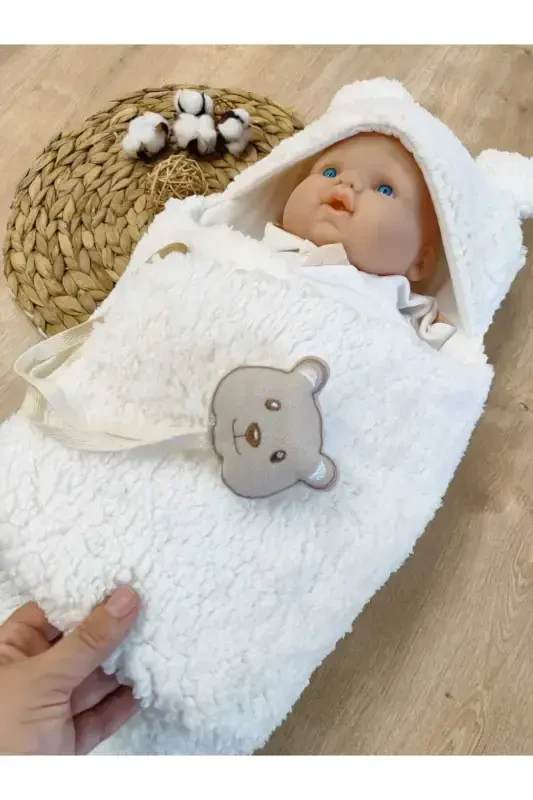 Baby Swaddle Blanket Plush Footed Welsoft Sleeping Bag Winter Coat Newborn 0-12 Months-Ecru - 4