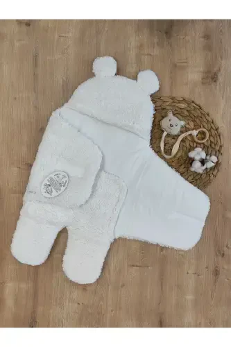 Baby Swaddle Blanket Plush Footed Welsoft Sleeping Bag Winter Coat Newborn 0-12 Months-Ecru - 6