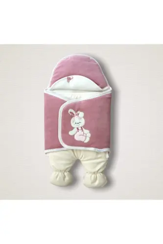 Baby Swaddle Blanket Velvet Bear Footed Baby Swaddle Unisex Hospital Out Gift-ROSE DRY - 1