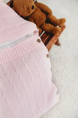Baby Swaddle Pink Knitted Plush Lined Newborn Swaddle We Embroider The Name You Want-Pink - 12