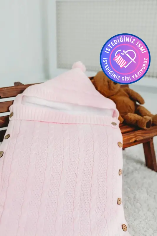 Baby Swaddle Pink Knitted Plush Lined Newborn Swaddle We Embroider The Name You Want-Pink - TINYKIDDESIGN