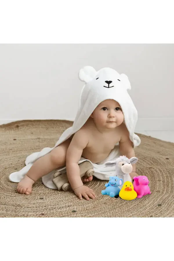 Baby Swaddle Towel - Natural Bamboo and Pure Cotton Blend with Hood - 1