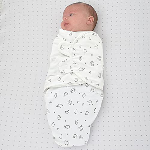 Baby Swaddle Wearable Sleeping Wrap Boys Girls Bag Blanket Adjustable Baby Care Soft Baby Blankets Set (White, One Size) - 44