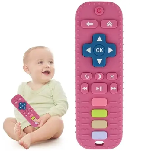 Baby Teether Toy for Babies 3-24 Months TV Remote Control Shape Chew Toy Teething Relief Baby Toys for Infants (Rose red) - BABY