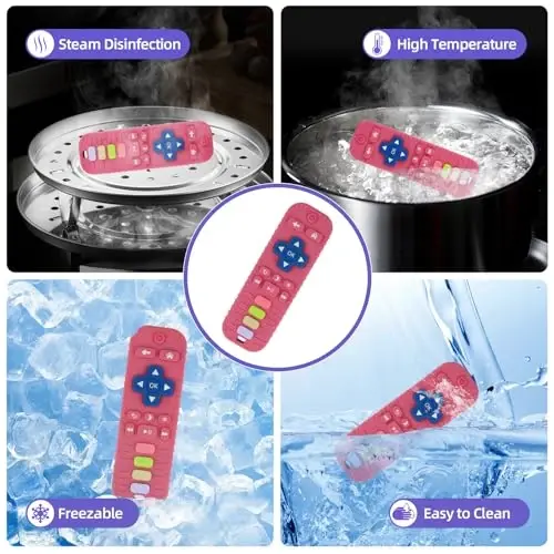 Baby Teether Toy for Babies 3-24 Months TV Remote Control Shape Chew Toy Teething Relief Baby Toys for Infants (Rose red) - 4