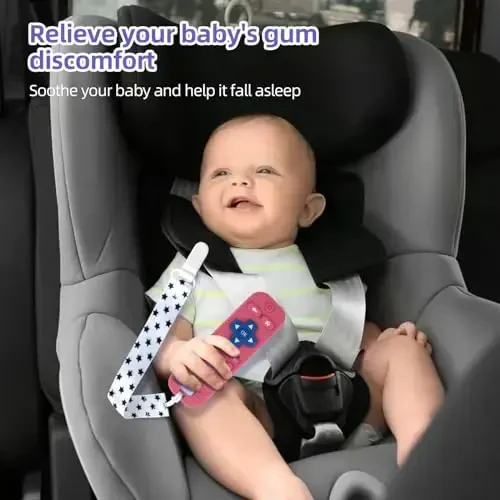 Baby Teether Toy for Babies 3-24 Months TV Remote Control Shape Chew Toy Teething Relief Baby Toys for Infants (Rose red) - 5