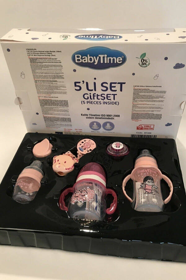 Baby Time 5-piece Blue Bottle And Pacifier Set Pink - 1
