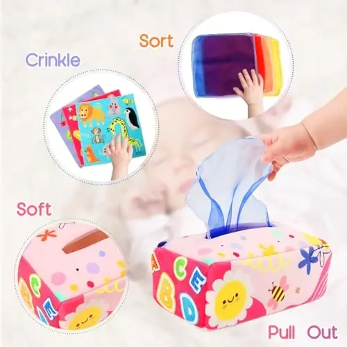 Baby Tissue Box - Montessori Toys for 6-12 Months, 1 Year Old - Soft Stuffed High Contrast Crinkle Infant Sensory Toy, Boys&Girls Toddler Early Learning Baby Gifts - BABY (1)