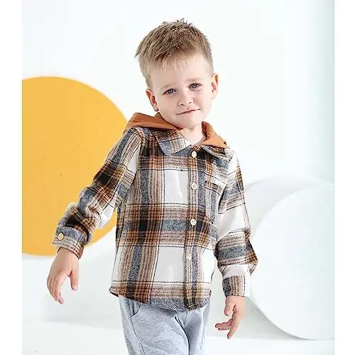 Baby Toddler Boys Long Sleeve Shirt Flannel Buffalo Plaid Shirts Button Down Jacket Top Outfit Fall Winter Clothes - 3