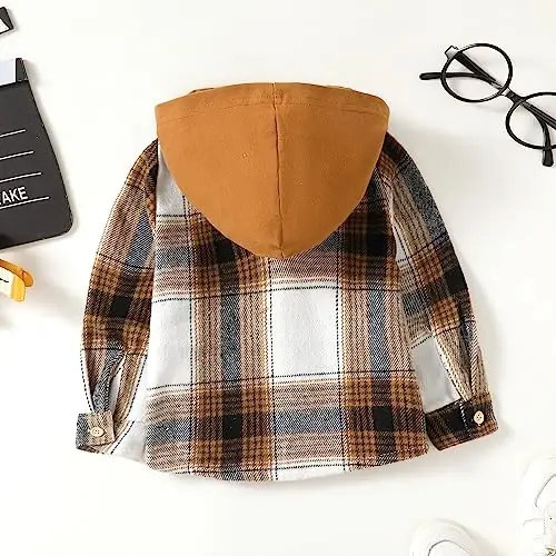 Baby Toddler Boys Long Sleeve Shirt Flannel Buffalo Plaid Shirts Button Down Jacket Top Outfit Fall Winter Clothes - 4