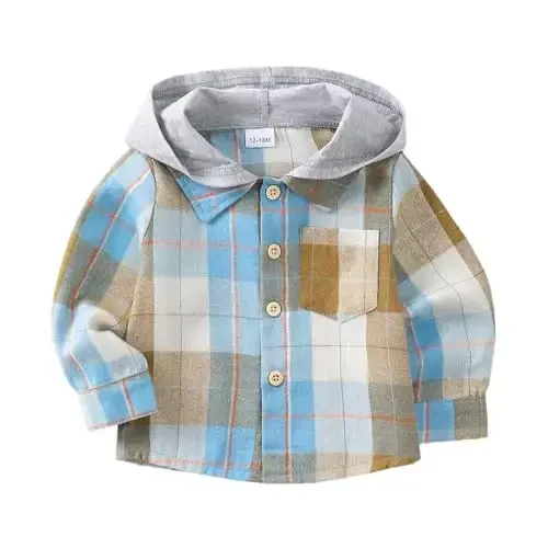 Baby Toddler Boys Long Sleeve Shirt Flannel Buffalo Plaid Shirts Button Down Jacket Top Outfit Fall Winter Clothes - 1