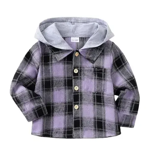 Baby Toddler Boys Long Sleeve Shirt Flannel Buffalo Plaid Shirts Button Down Jacket Top Outfit Fall Winter Clothes - 1