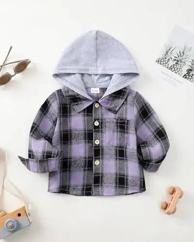 Baby Toddler Boys Long Sleeve Shirt Flannel Buffalo Plaid Shirts Button Down Jacket Top Outfit Fall Winter Clothes - 6