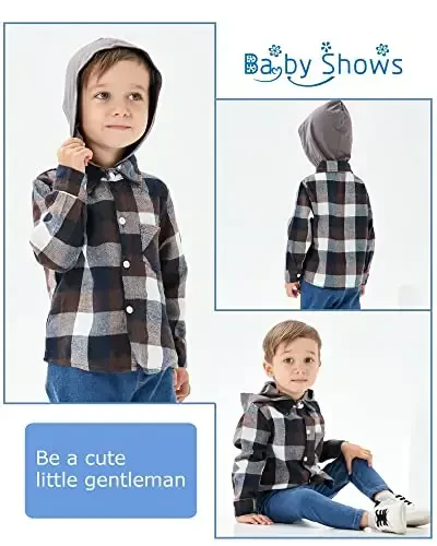 Baby Toddler Boys Long Sleeve Shirt Flannel Buffalo Plaid Shirts Button Down Jacket Top Outfit Fall Winter Clothes - 3