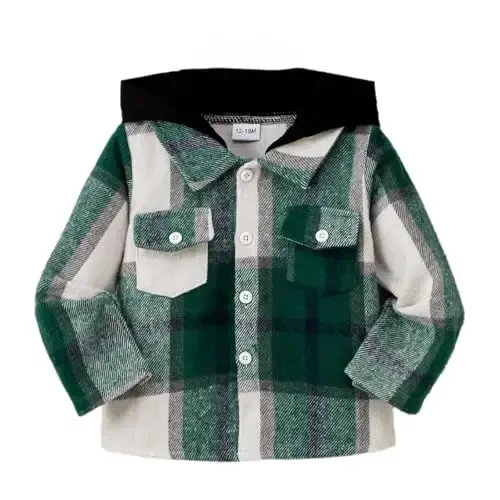 Baby Toddler Boys Long Sleeve Shirt Flannel Buffalo Plaid Shirts Button Down Jacket Top Outfit Fall Winter Clothes - 1
