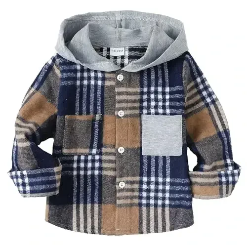 Baby Toddler Boys Long Sleeve Shirt Flannel Buffalo Plaid Shirts Button Down Jacket Top Outfit Fall Winter Clothes - KIMI BEAR