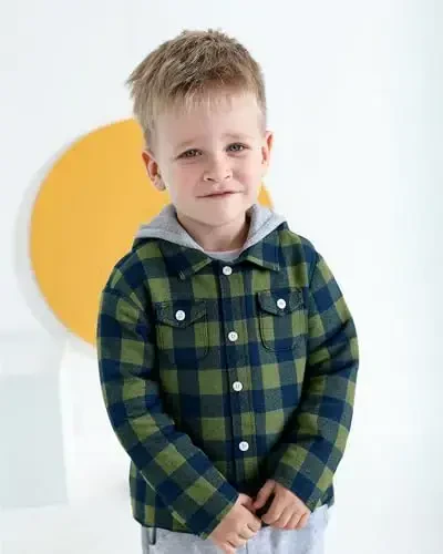 Baby Toddler Boys Long Sleeve Shirt Flannel Buffalo Plaid Shirts Button Down Jacket Top Outfit Fall Winter Clothes - 3