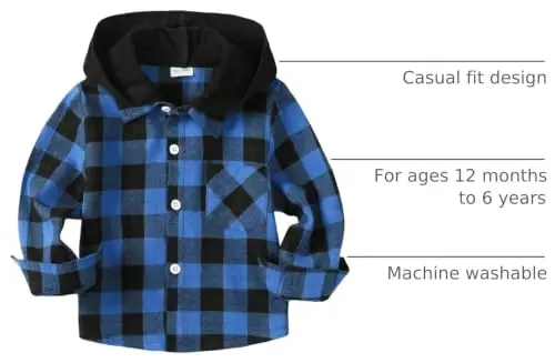 Baby Toddler Boys Long Sleeve Shirt Flannel Buffalo Plaid Shirts Button Down Jacket Top Outfit Fall Winter Clothes - 1