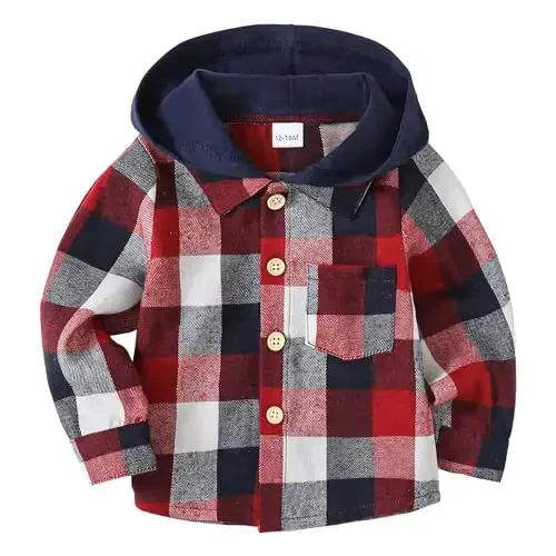 Baby Toddler Boys Long Sleeve Shirt Flannel Buffalo Plaid Shirts Button Down Jacket Top Outfit Fall Winter Clothes - 1