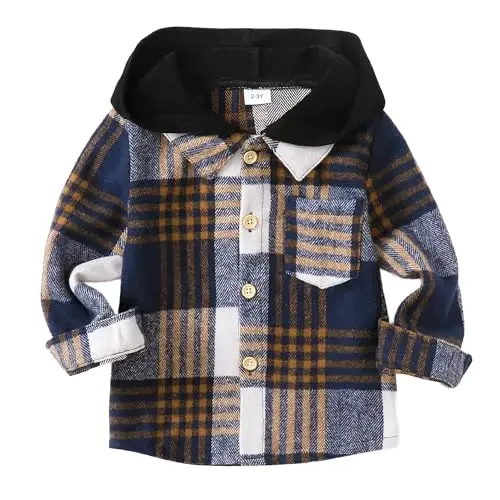 Baby Toddler Boys Long Sleeve Shirt Flannel Buffalo Plaid Shirts Button Down Jacket Top Outfit Fall Winter Clothes - BABY