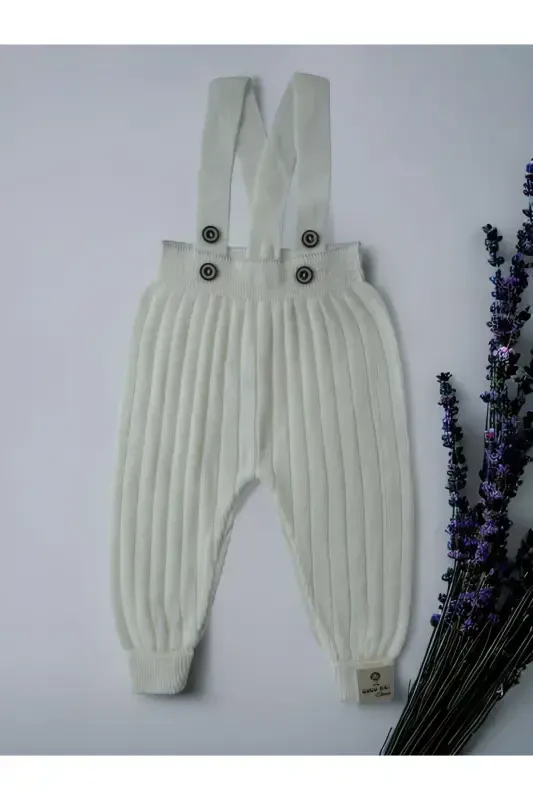 Baby Toddler Knit Suspender Overall with Buttons Ecru - 2