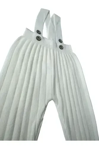 Baby Toddler Knit Suspender Overall with Buttons Ecru - 3