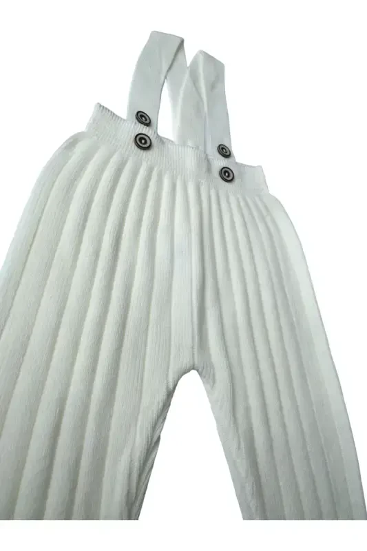 Baby Toddler Knit Suspender Overall with Buttons Ecru - 3