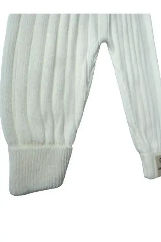 Baby Toddler Knit Suspender Overall with Buttons Ecru - 4