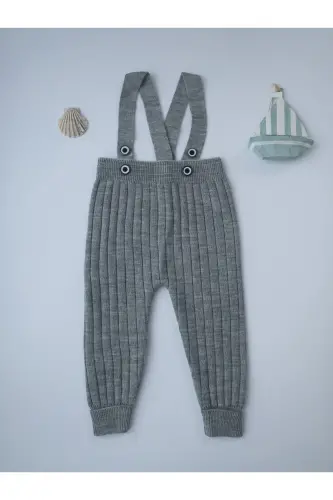 Baby Toddler Knit Suspender Overall with Buttons Grey - 6