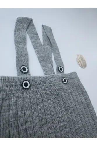 Baby Toddler Knit Suspender Overall with Buttons Grey - 8