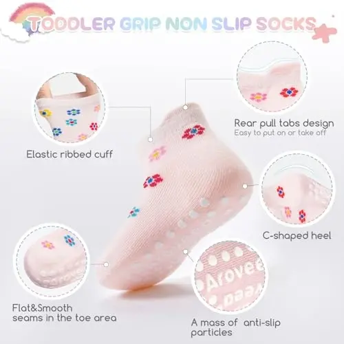 Baby Toddler Socks Grip Non Slip Boys Girls Kids Cotton 12 Pack Ankle Socks | Premium Cotton Soft Breathable,Anti-Slip Grips,6 Month-7T Grippy Toddler Socks,Elastic Cuffs,Unisex Daily All Season Wear - 3